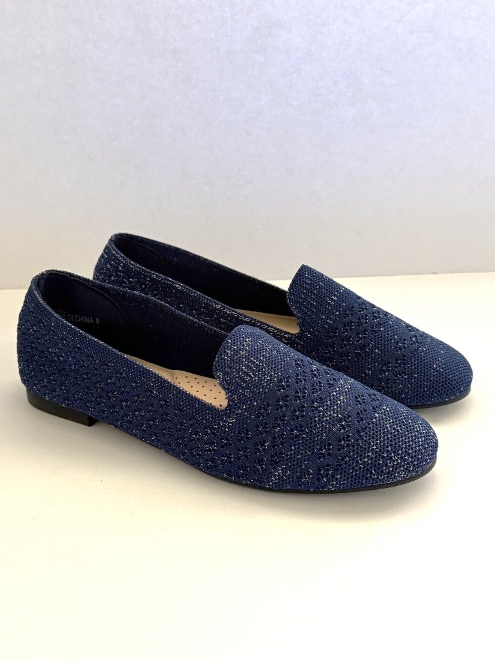 Studio 1886 Womens Metallic Knit Loafers 8 Blue Slip On Preppy NWOB